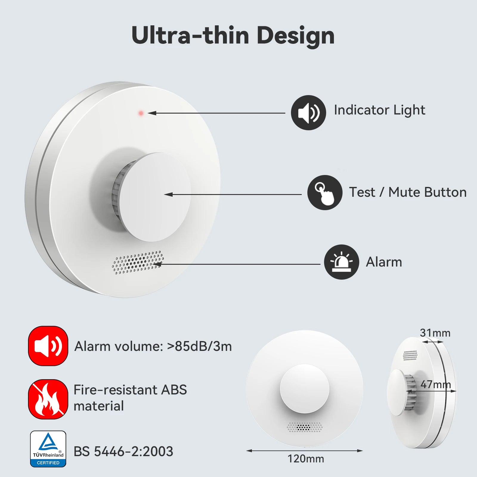 CPVAN Wireless Interconnect Smoke, Heat & Carbon Monoxide Detector with Remote Control Fire protect smoke Alarm 10 Year battery