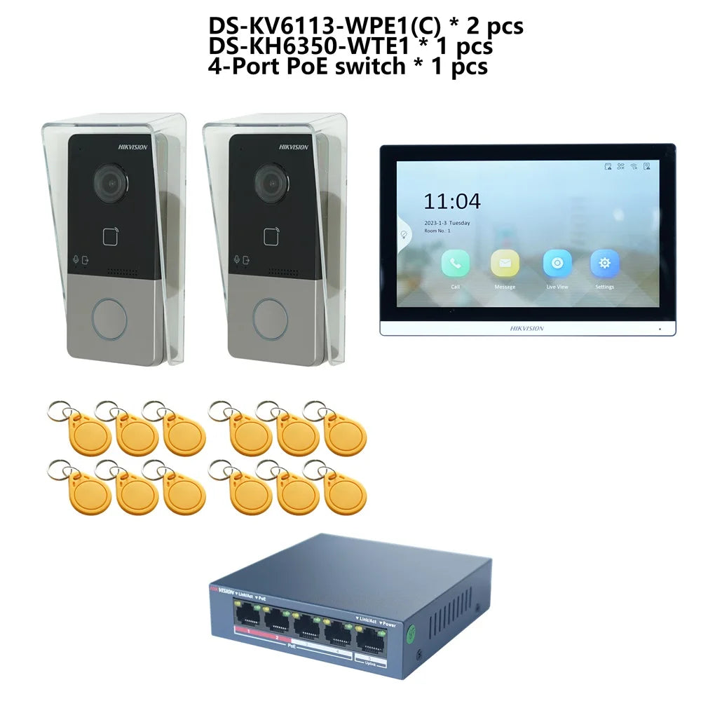 Hikvision Video-Gegensprechanlage-Kit mit DS-KV6113-WPE1(C) & DS-KH6350-WTE1 – IP-Türsprechanlage mit PoE & Touchscreen-Monitor