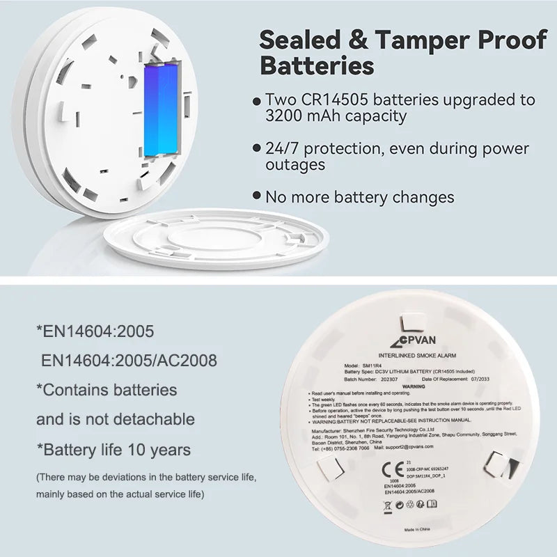 CPVAN Wireless Interconnect Smoke, Heat & Carbon Monoxide Detector with Remote Control Fire protect smoke Alarm 10 Year battery