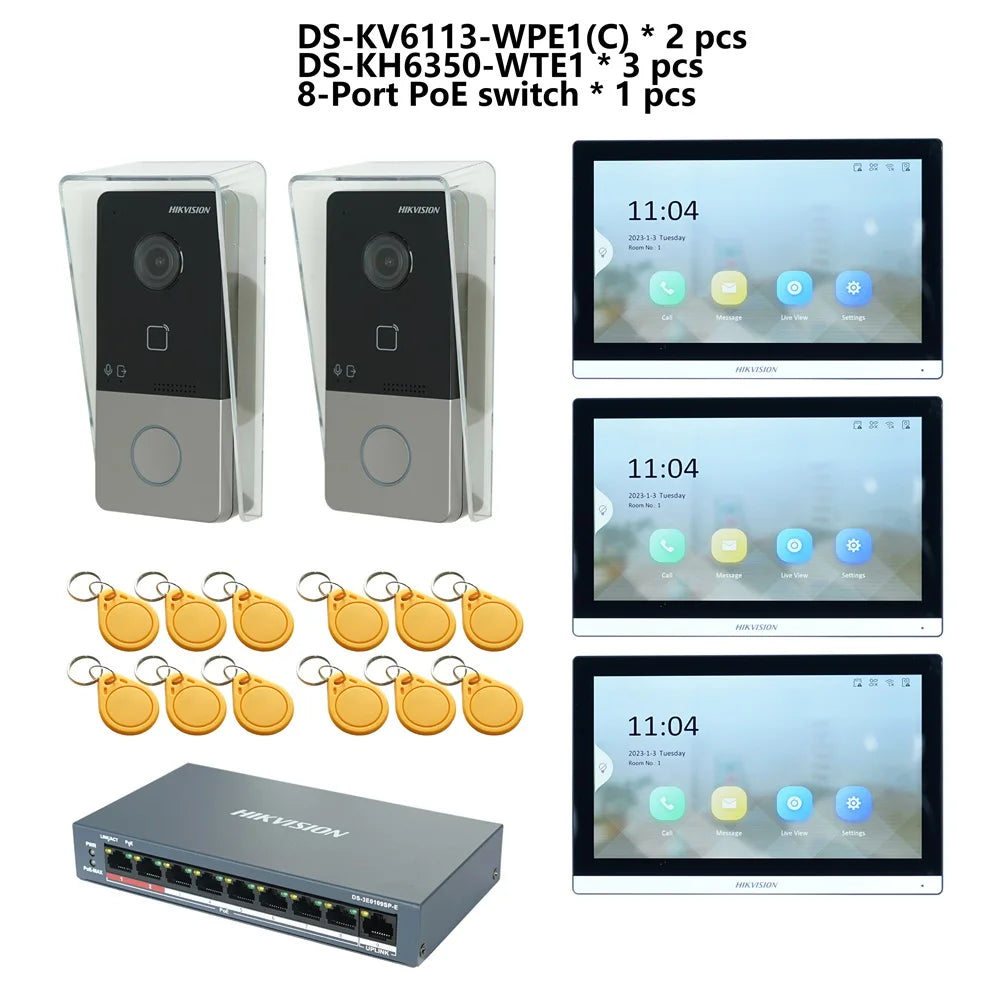 Hikvision Video-Gegensprechanlage-Kit mit DS-KV6113-WPE1(C) & DS-KH6350-WTE1 – IP-Türsprechanlage mit PoE & Touchscreen-Monitor