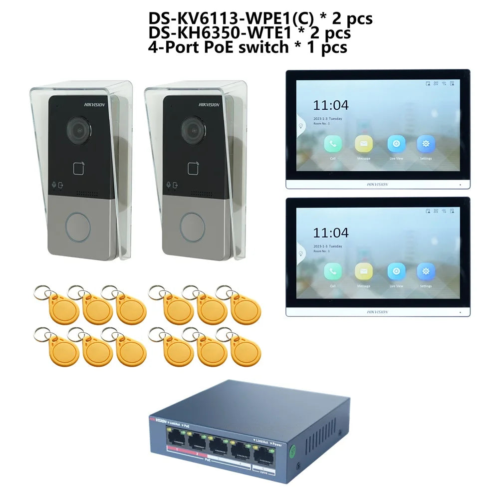 Hikvision Video-Gegensprechanlage-Kit mit DS-KV6113-WPE1(C) & DS-KH6350-WTE1 – IP-Türsprechanlage mit PoE & Touchscreen-Monitor
