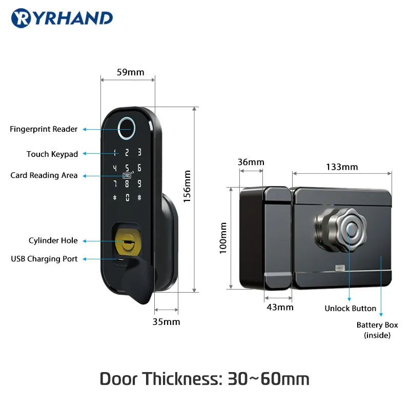 Intelligentes wasserdichtes M3 Türschloss Fingerabdruck , TT Lock Wifi Tuya Integration