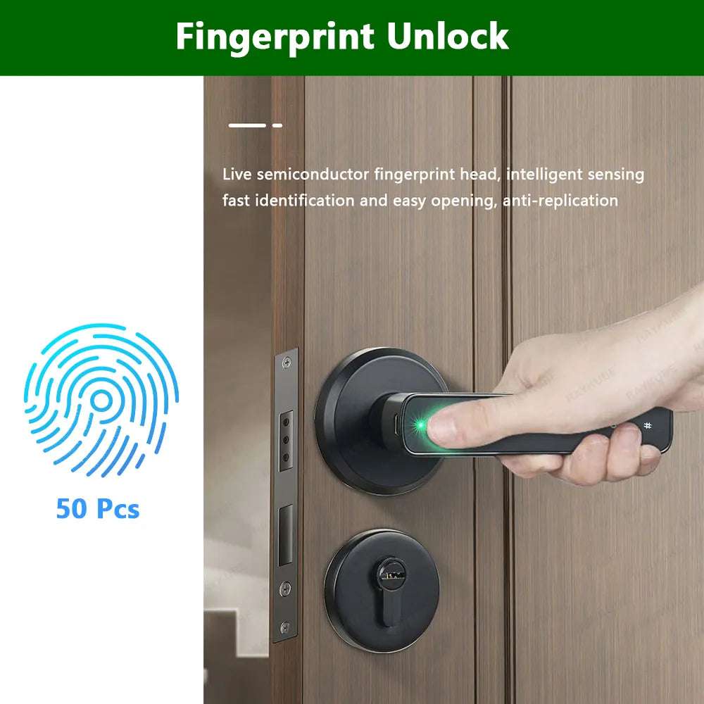 Tuya-Integration M3 Intelligentes Türschloss - Bluetooth, Fingerabdruck, und Schlüssel - - Für Innenholz- und Metalltüren - Smartlife/Tuya APP-Steuerung