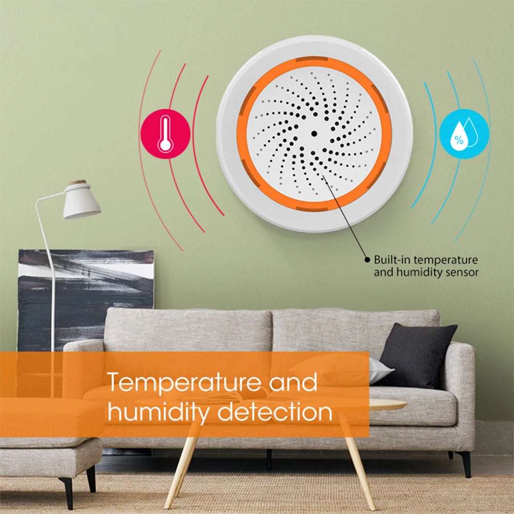 Tuya Zigbee Smart Siren Alarm Temperature Humidity Sensor Home Security with Strobe Alerts Works With TUYA Smart Hub