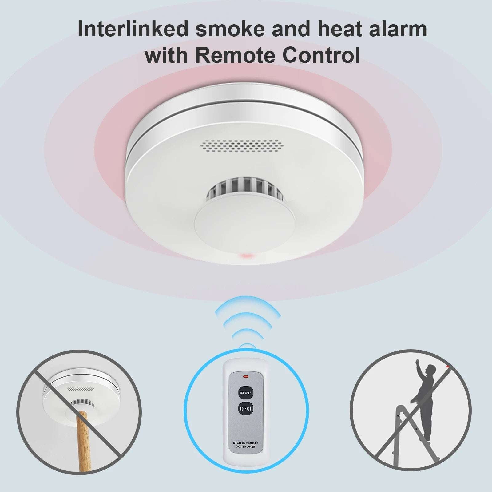CPVAN Wireless Interconnect Smoke, Heat & Carbon Monoxide Detector with Remote Control Fire protect smoke Alarm 10 Year battery
