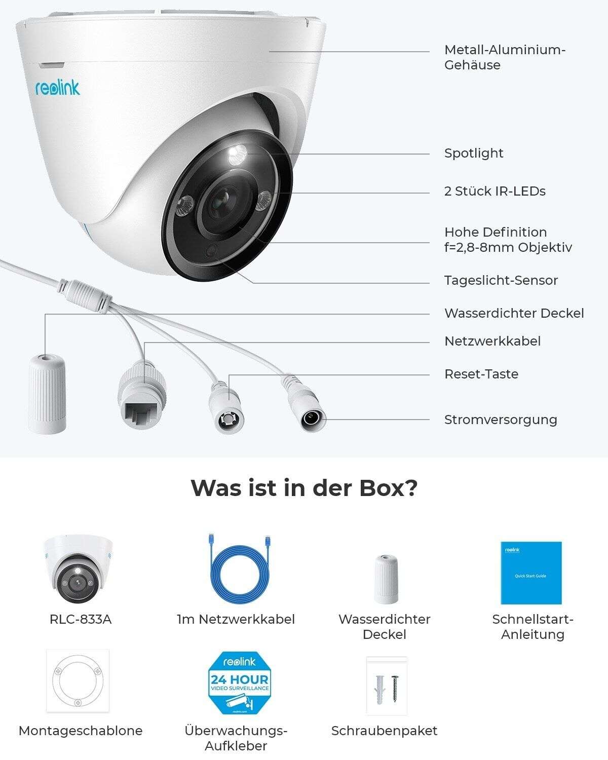 Reolink 4K Sicherheitskamera 3X Optischer Zoom  PoE IP Kamera Outdoor 8MP Sicherheitsschutz RLC-833A
